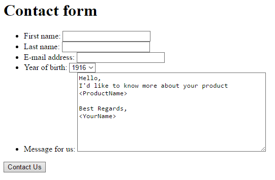 Screenshot -- Form for logged user